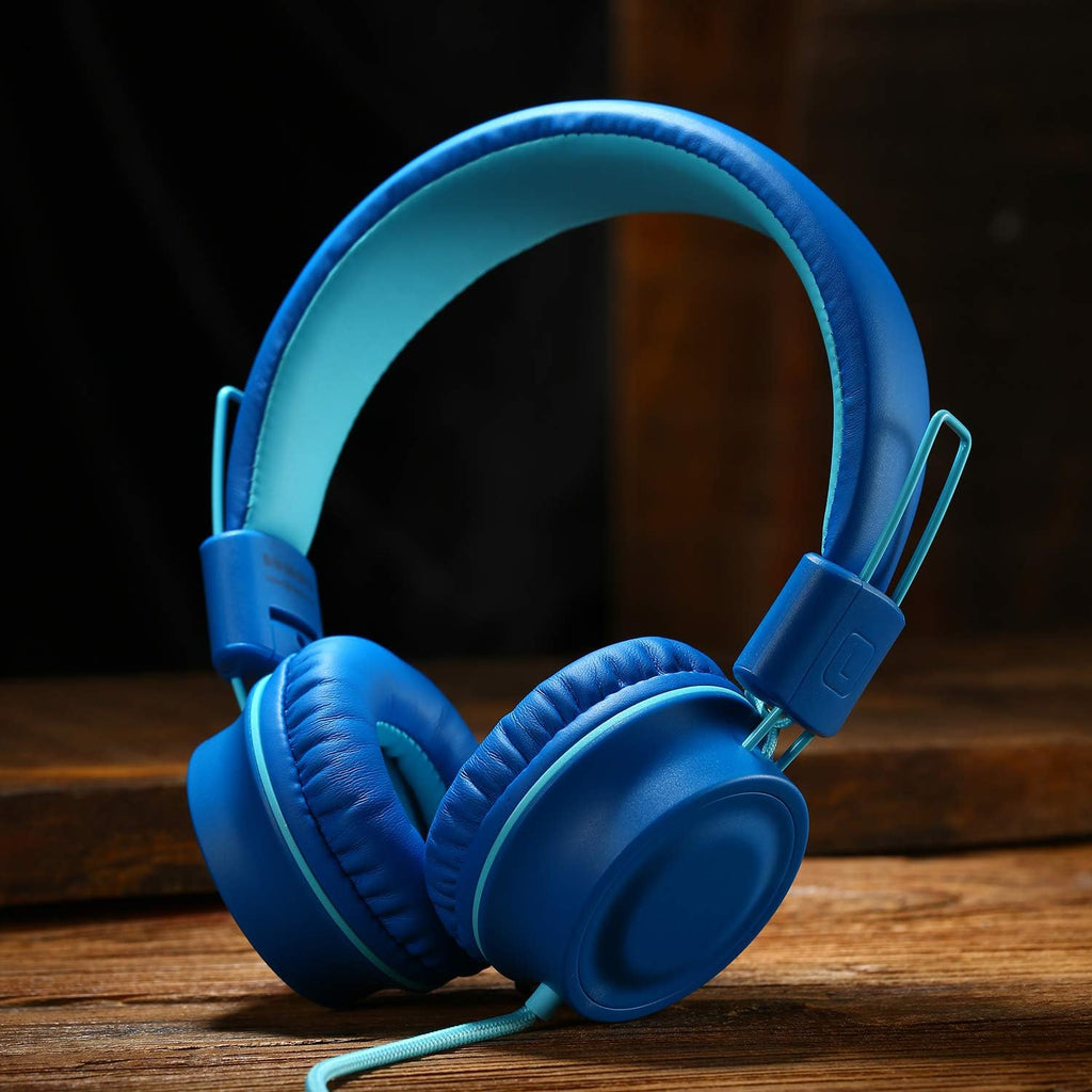 iRAG J01 Kids Headphones Wired On-Ear Foldable 3.5mm Jack Cord, Ocean Blue