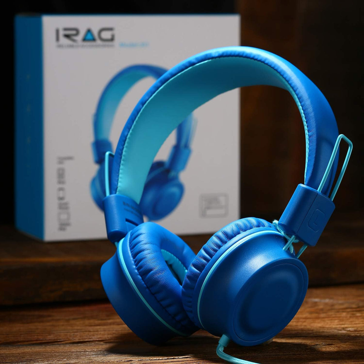 iRAG J01 Kids Headphones Wired On-Ear Foldable 3.5mm Jack Cord, Ocean Blue