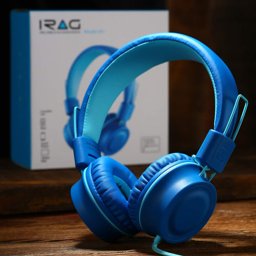 iRAG J01 Kids Headphones Wired On-Ear Foldable 3.5mm Jack Cord, Ocean Blue