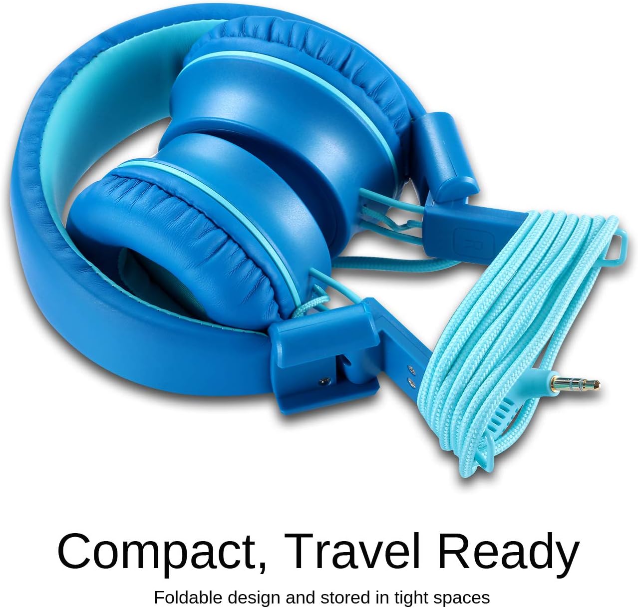 iRAG J01 Kids Headphones Wired On-Ear Foldable 3.5mm Jack Cord, Ocean Blue