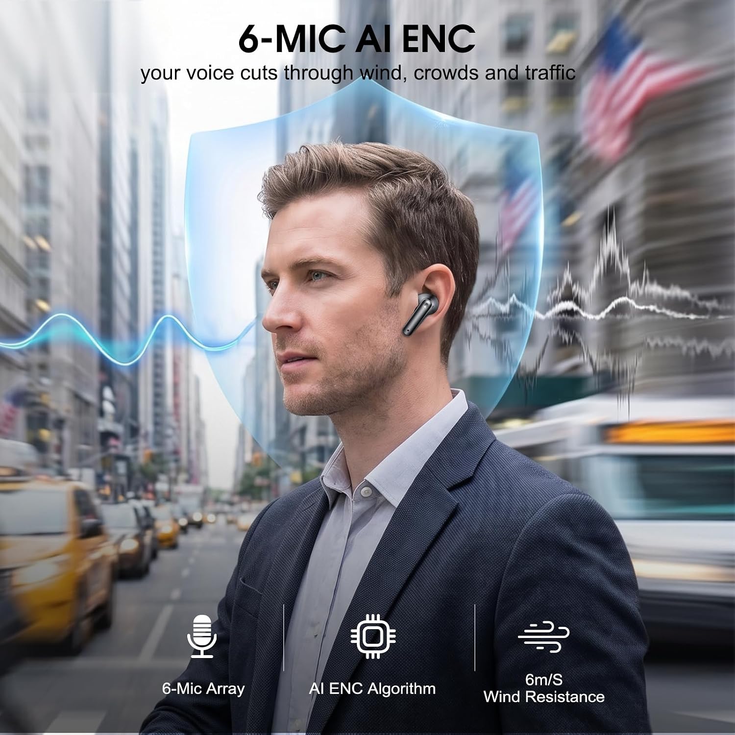 Active Noise Cancelling Ear Buds Wireless Earbuds HiFi Sound 60H Playtime