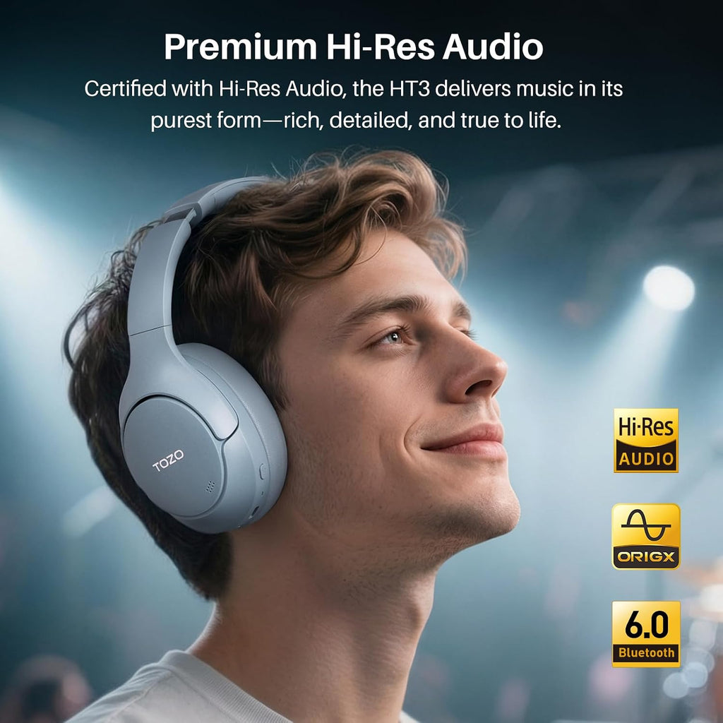 TOZO HT3 Hybrid Noise Cancelling Wireless Headphones, 90H Over Ear Headset